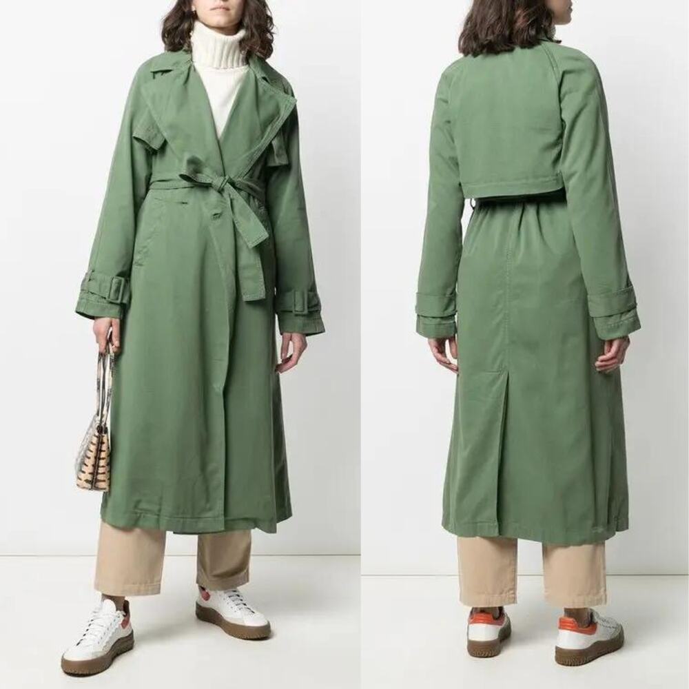 Boyish by HER NEW Maxwell Green Belted Midi Classic Trendy Trench Coat Jacket